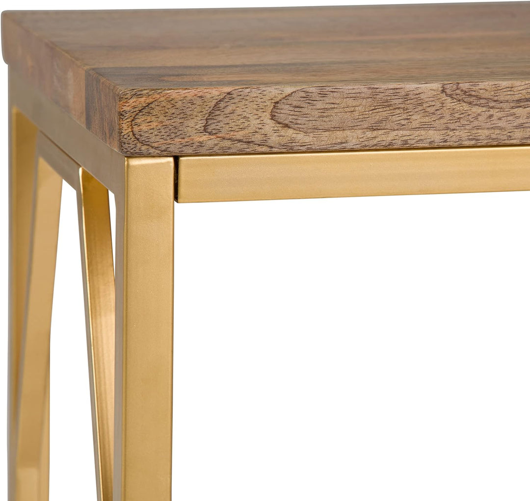 Metal Wood Accent Side Table Natural Gold