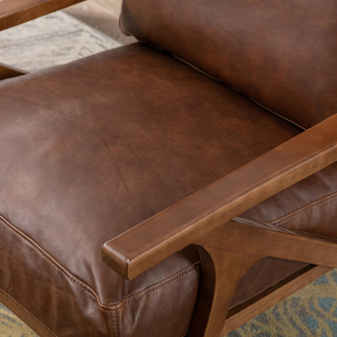 Leather Accent Chair Mid Century Modern PU Brown