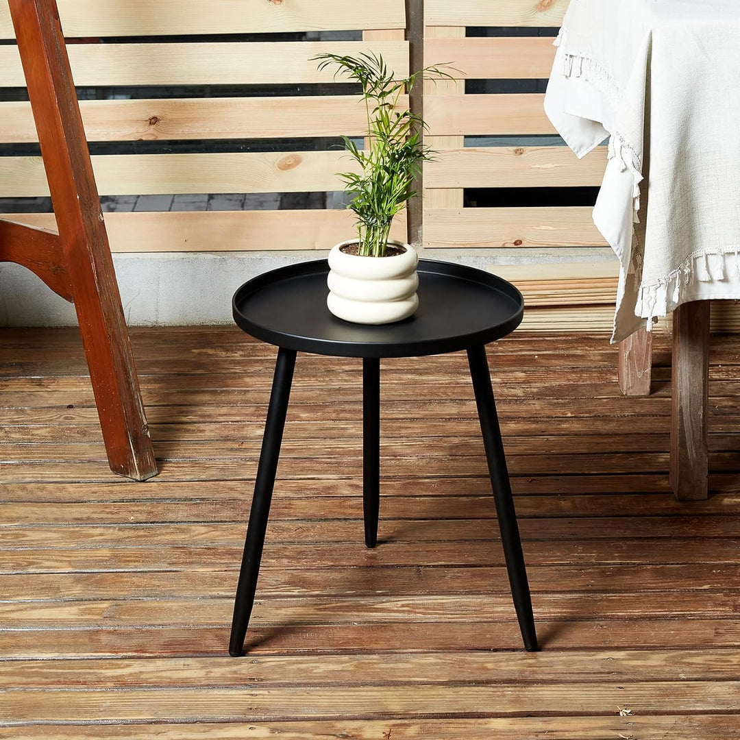 Decent End/Side Tables - Small Round Accent Table, Metal Black Narrow Night Stands with 3 Legs, Ideal for Any Room