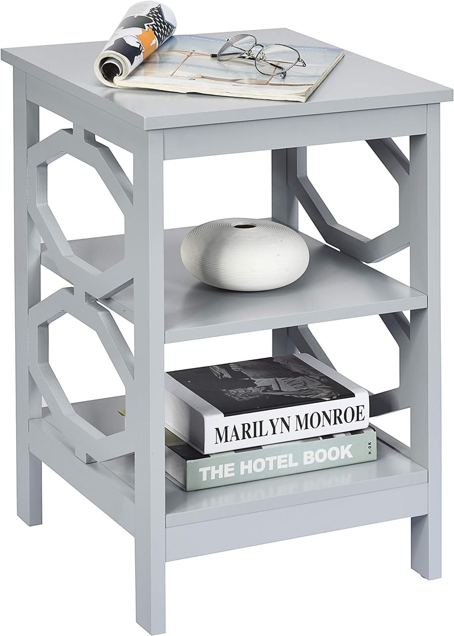 3-Tier Nightstand, Omega End Table Gray