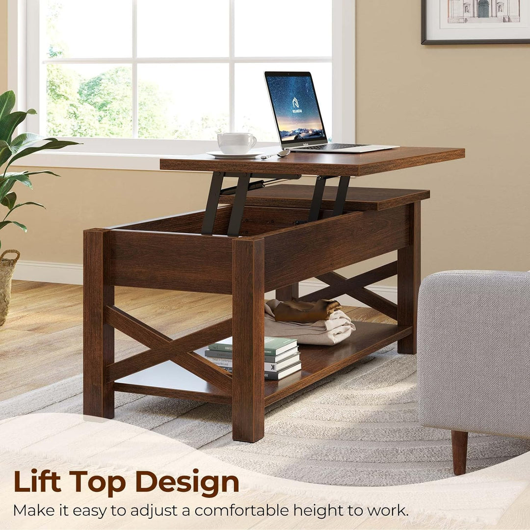 Lift Top Coffee Table with Hidden Compartment, Farmhouse Espresso