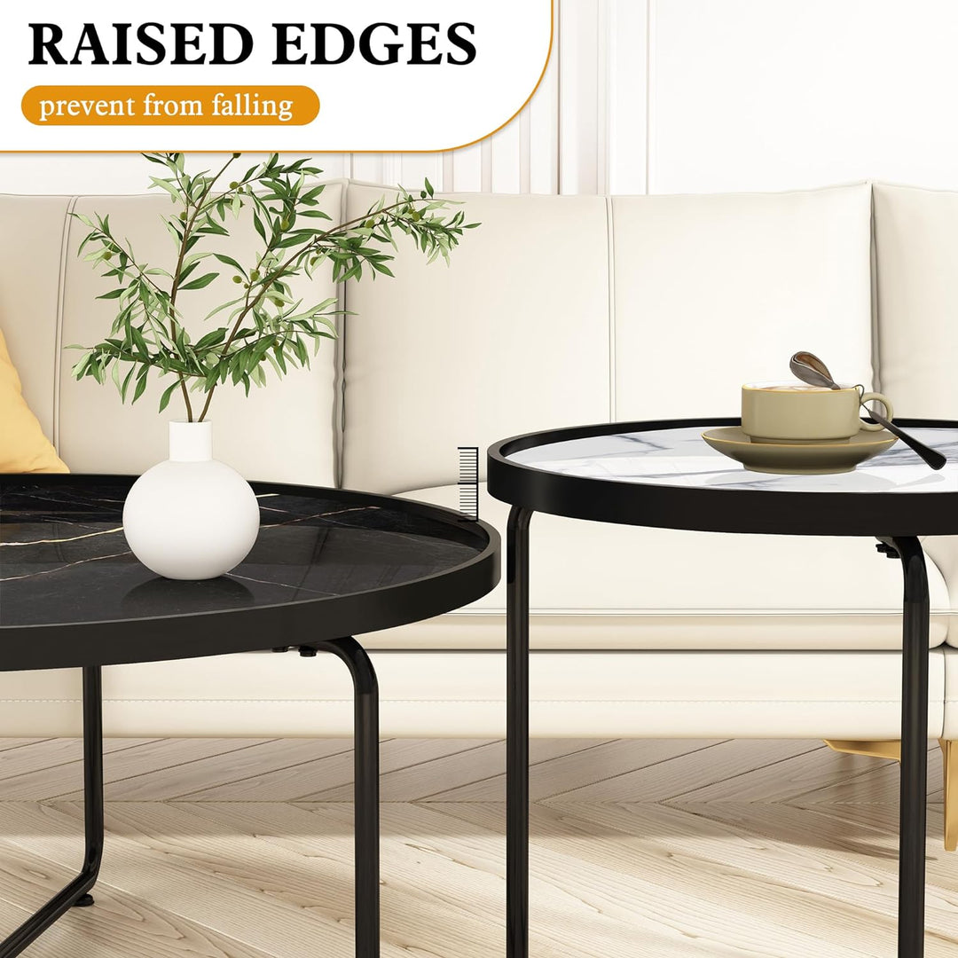 Stylish Black Coffee Table, White End Table Set