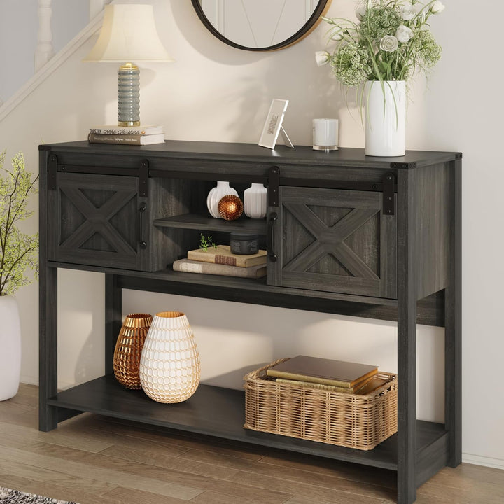 Farmhouse Entryway Table w/ Storage, Sliding Barn Door