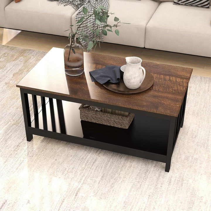 Farmhouse Coffee Table with Shelf, Black