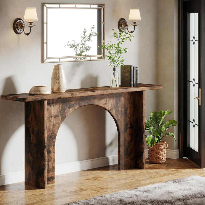 63-Inch Farmhouse Console Table, Rustic Entryway