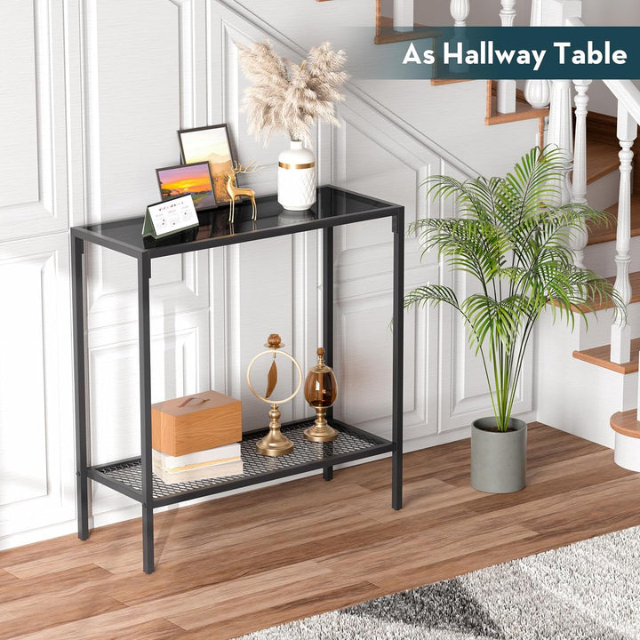 Black Console Table Glass Small Entryway Table