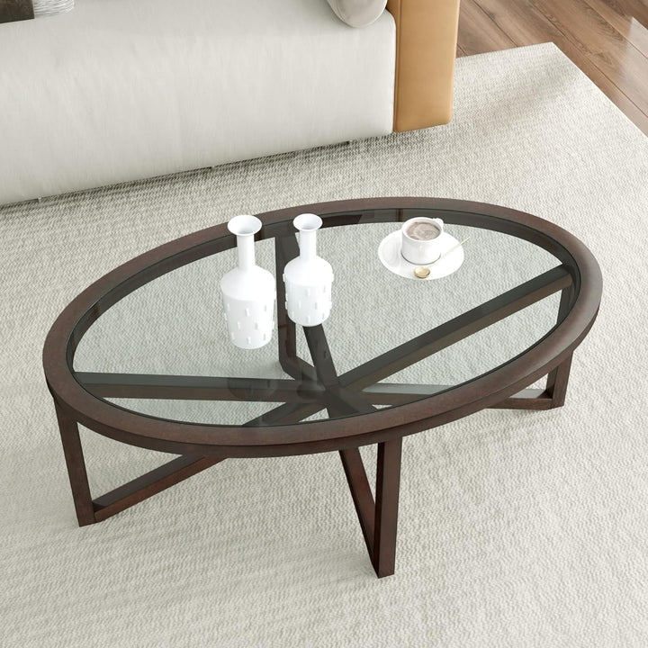 Elegant Mid-Century Oval Glass Coffee Table