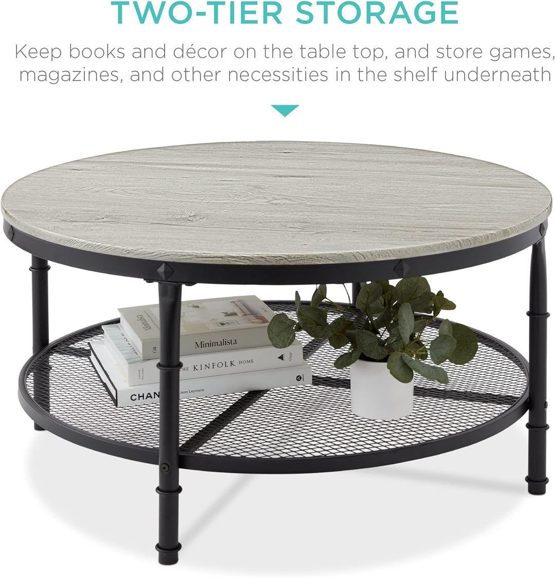 Best Choice Products 2-Tier Round Industrial Coffee Table, Gray