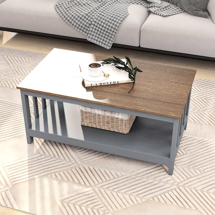 ChooChoo Farmhouse Coffee Table with Shelf, Grey