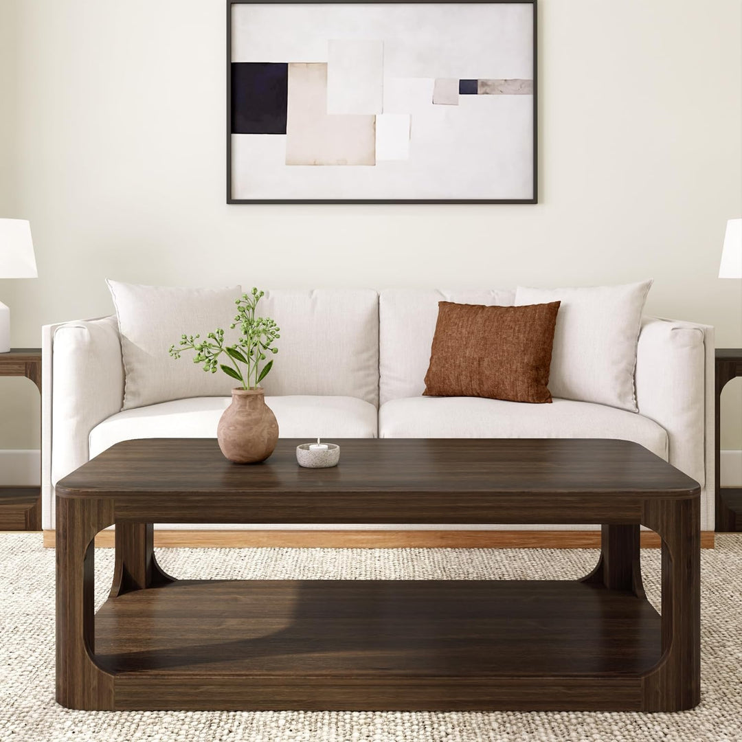 Solid Wood Modern Coffee Table, 54 Inch, Walnut