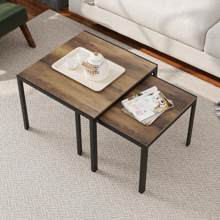 Nesting Coffee Table Set, Square Modern Stacking Tables, Oak-square 23.6