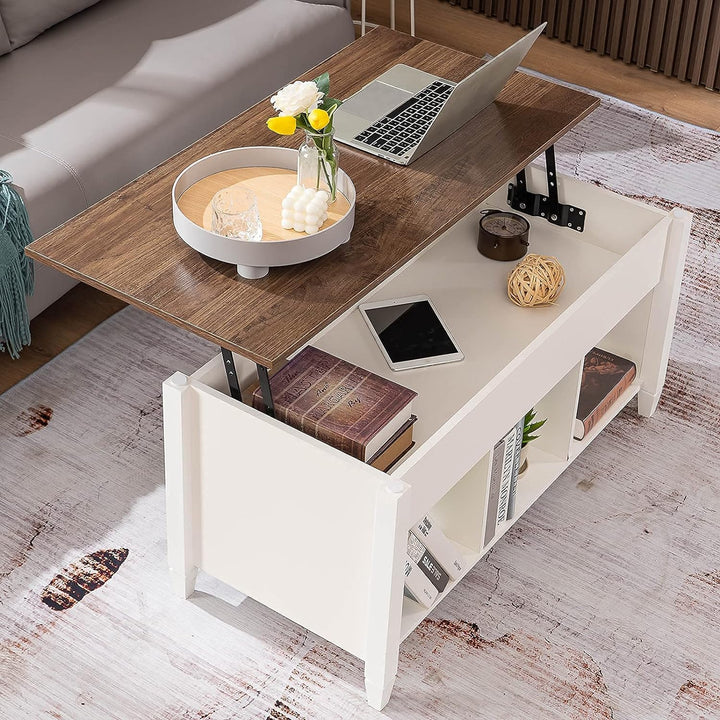 Lift Top Coffee Table with Storage Shelf, Hidden Compartment, White