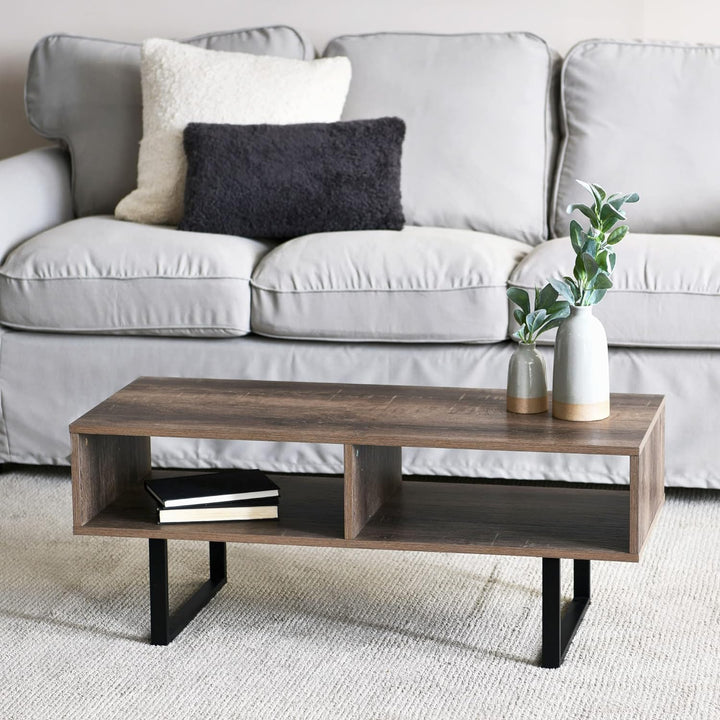 Jamestown TV Stand Coffee Table, Rustic Wood Grain and Black Metal