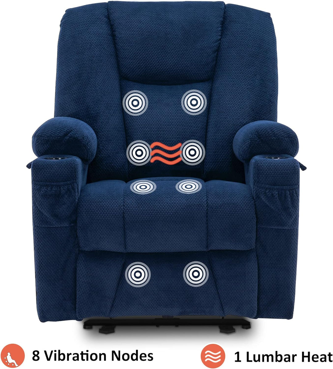 Fabric Electric Recliner Chair Heat Massage Navy