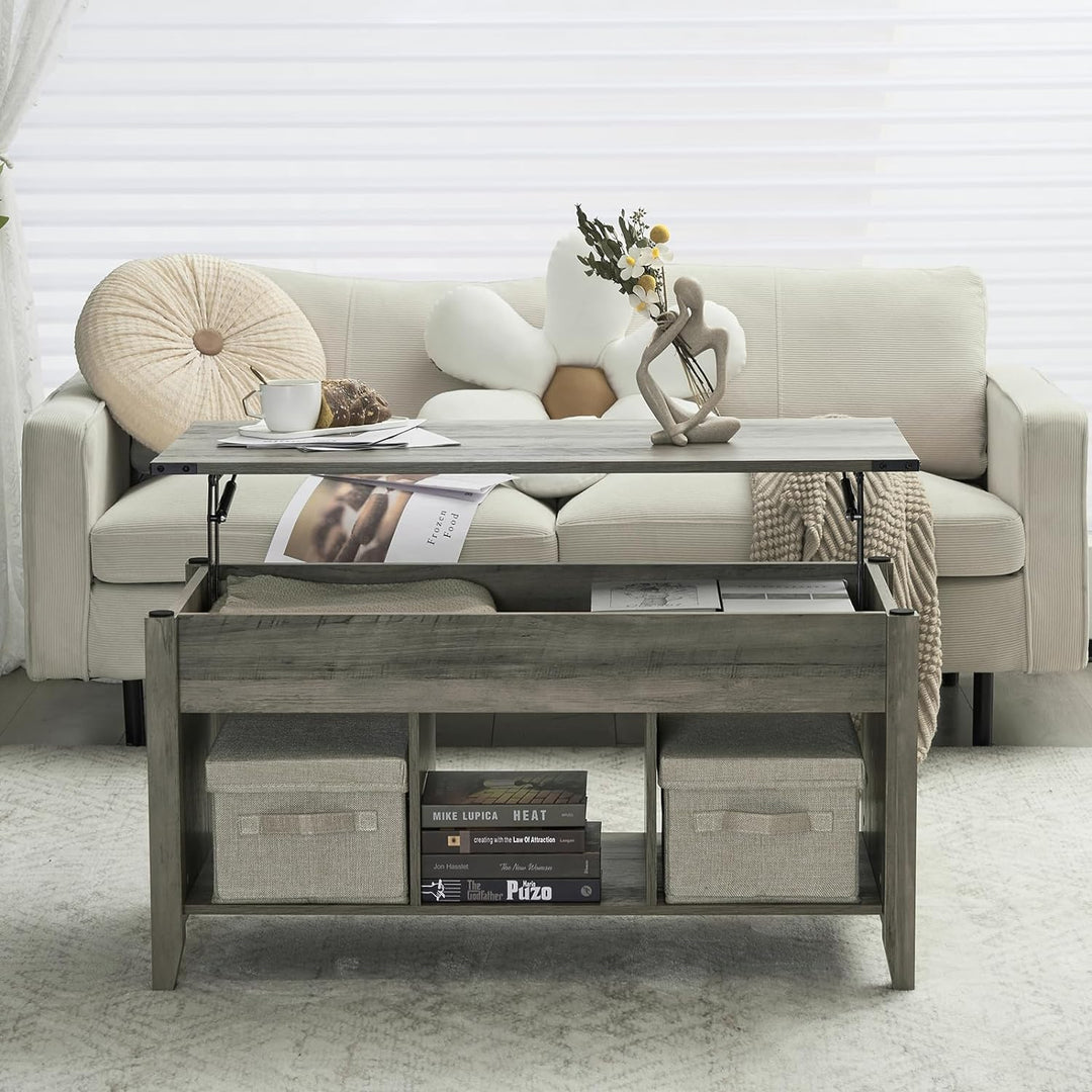 Rustic Farmhouse Lift Top Coffee Table, Grey