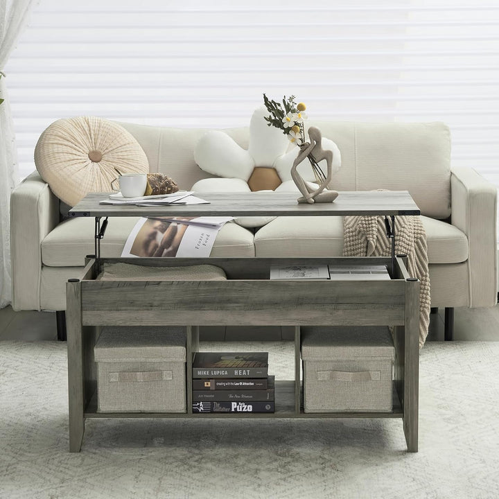 Rustic Farmhouse Lift Top Coffee Table, Grey