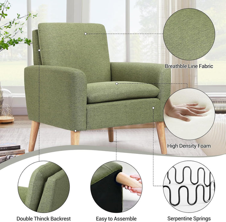 Mid-Century Modern Fabric Accent Chair Green