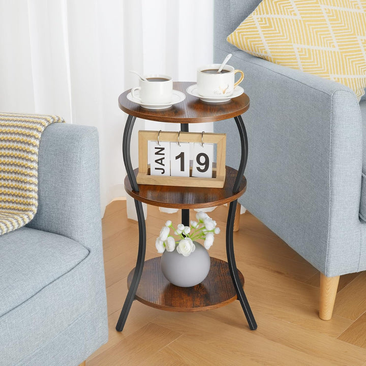 Vintage Round Side Table, 3-Tier Slim Waist End Table