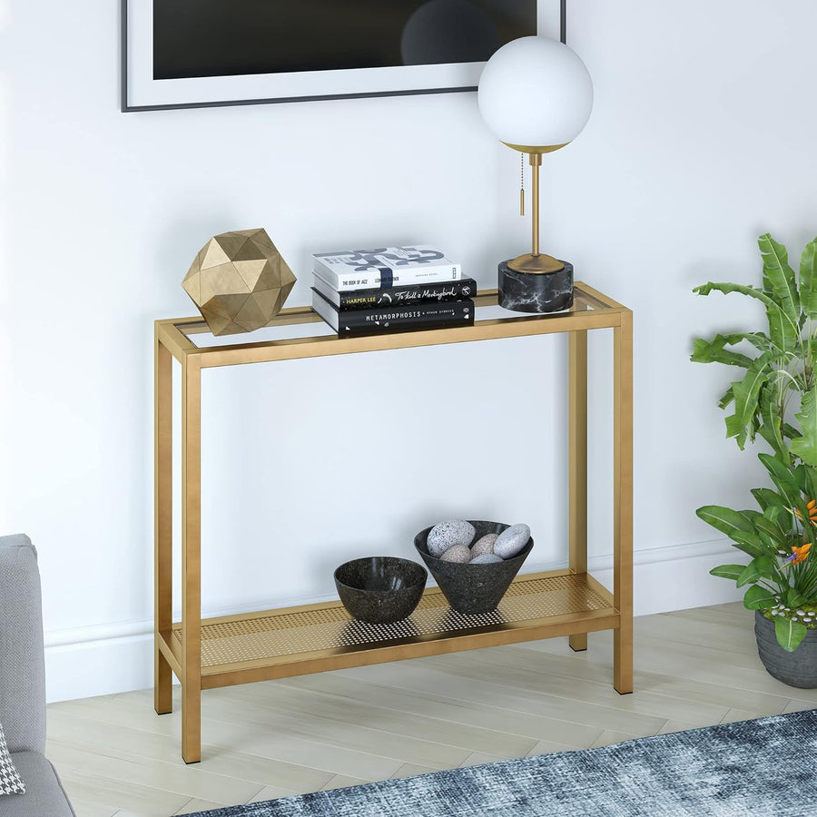 Rectangular Console Table, Brass Finish, Entryway Accent