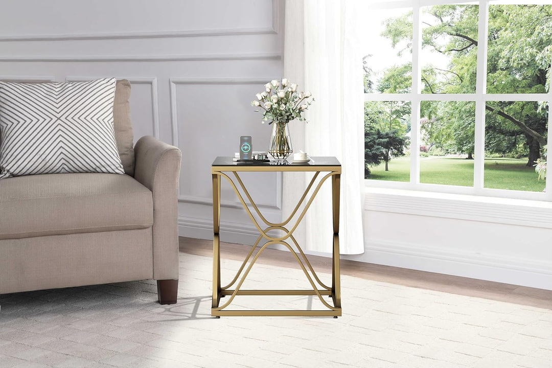 Gold End Table Glass Side Table Metal Frame