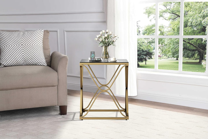 Gold End Table Glass Side Table Metal Frame