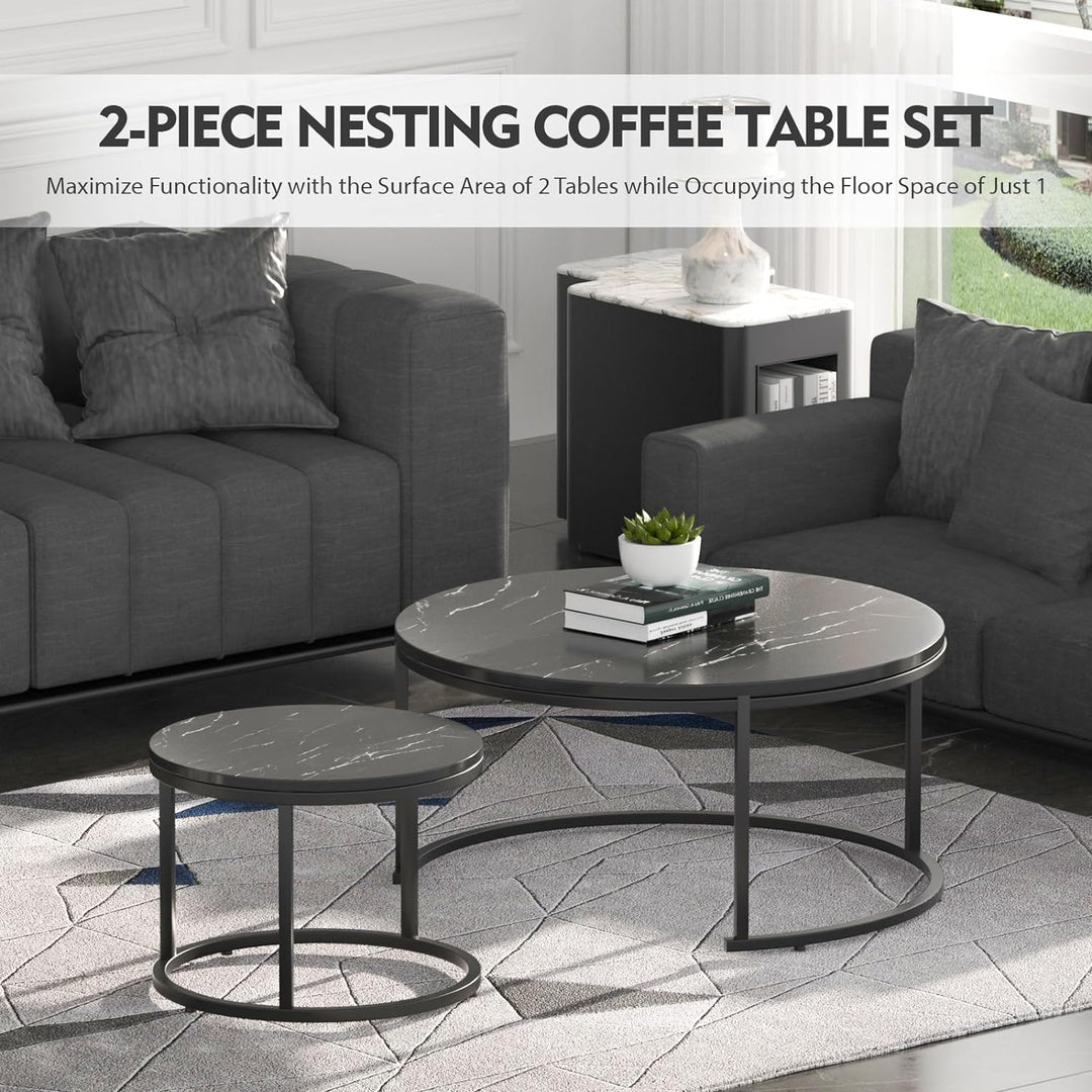 Nesting Side Tables with Metal Legs, Set of 2 - Circular, Black