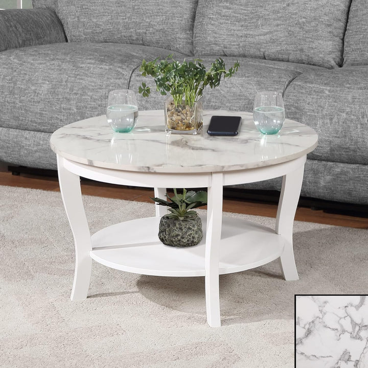 Convenience Concepts American Heritage Round Coffee Table, White Faux Marble