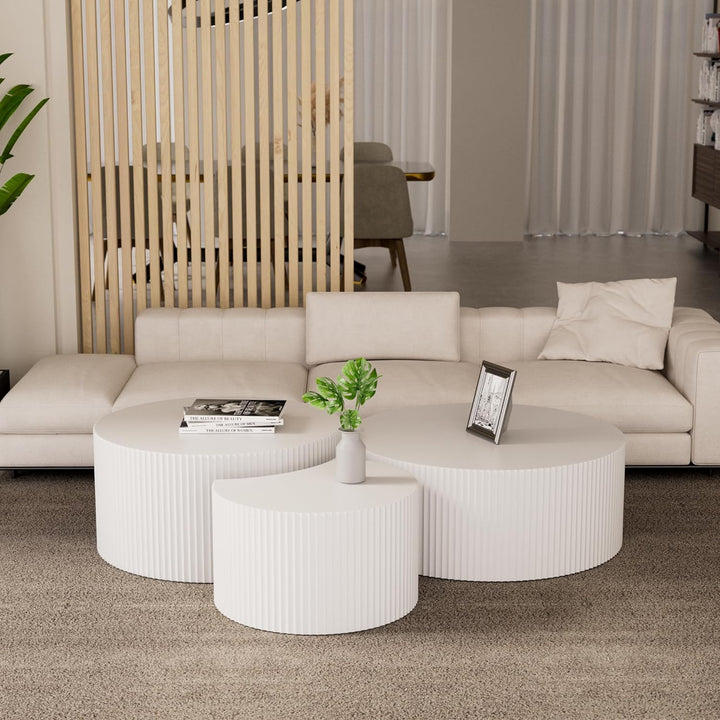 Stylish Round Coffee Table Set, Nesting Design, White (Set 3,white)