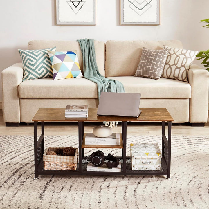 Stylish White and Gold Coffee Table, Modern Rectangle Design, Retro Brown