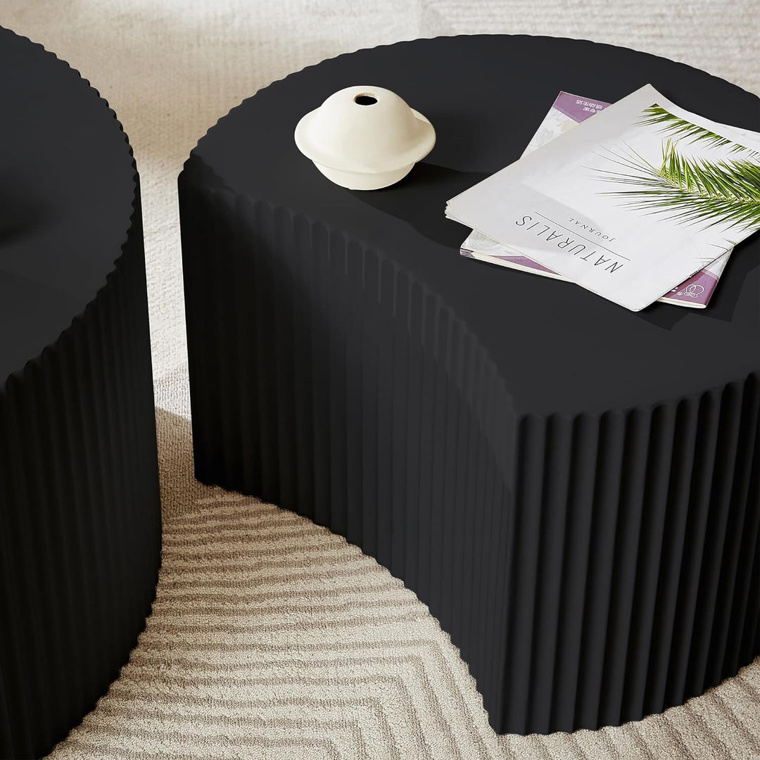 Set of 2 Nesting Coffee Tables, Matte Black, Round-Black