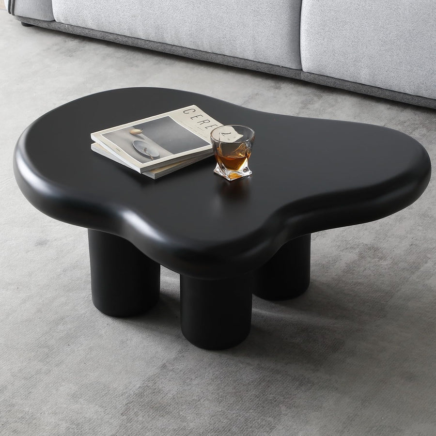 Modern Black Coffee Table, Fiberglass Cloud-Shape, 35.4''-black