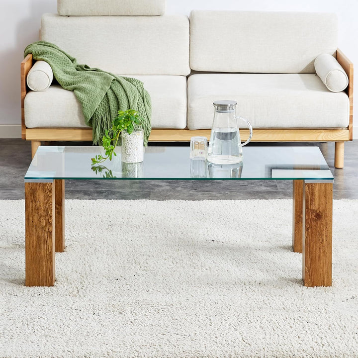 Pvillez Glass Coffee Table, Modern Rectangular Coffee Table, Style-13