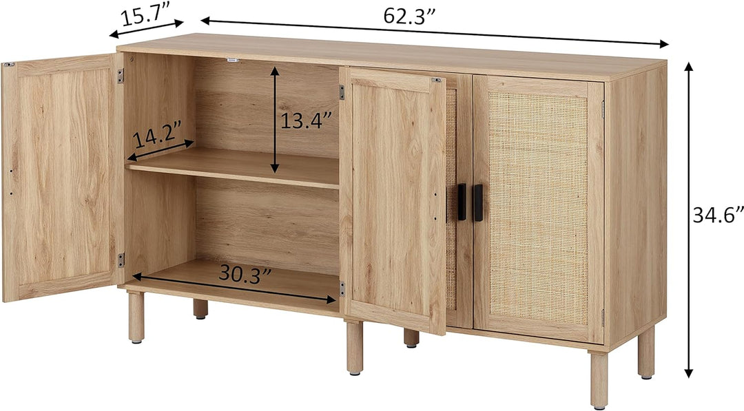 4 Door Sideboard Buffet Cabinet, 62.3x15.7x34.6