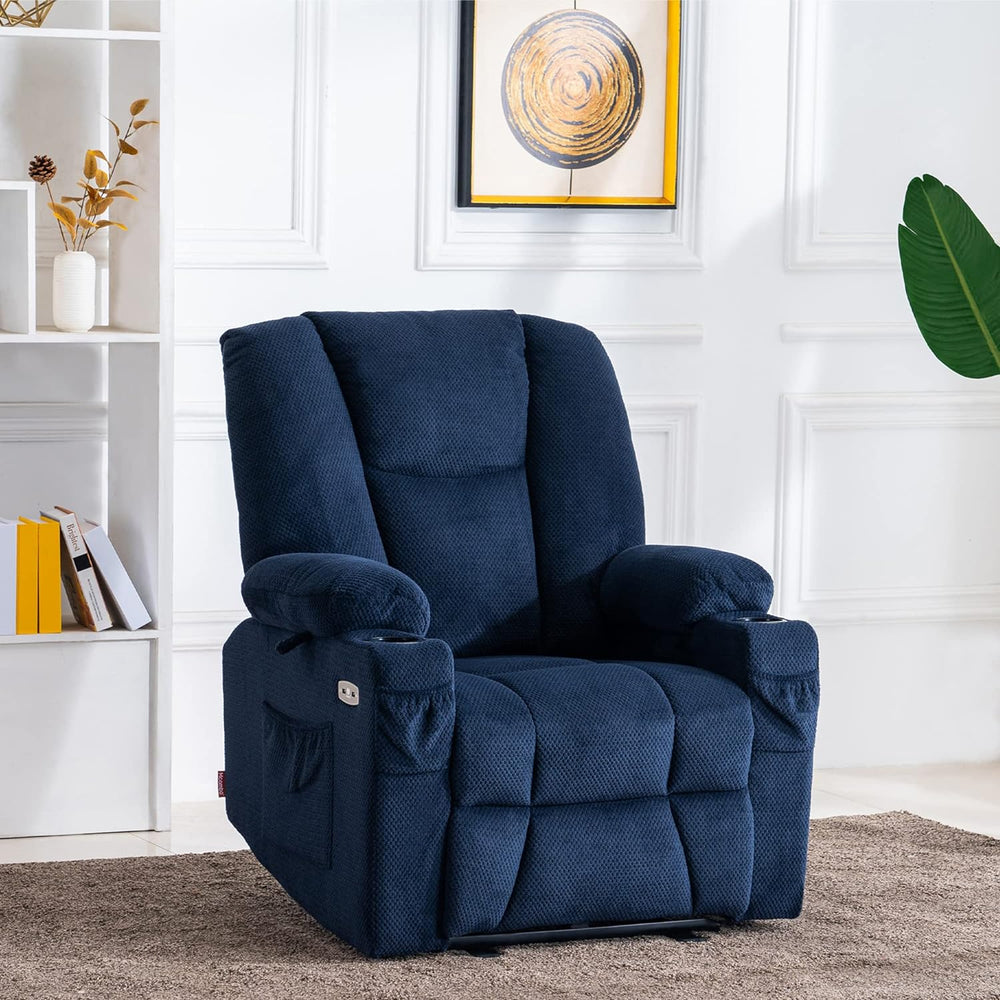 Fabric Electric Recliner Chair Heat Massage Navy