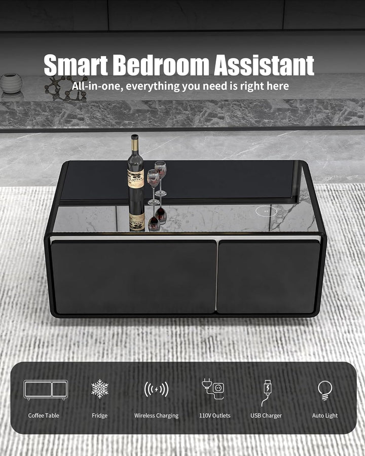 Smart Coffee Table with Built-in Fridge, Wireless Charging, Black