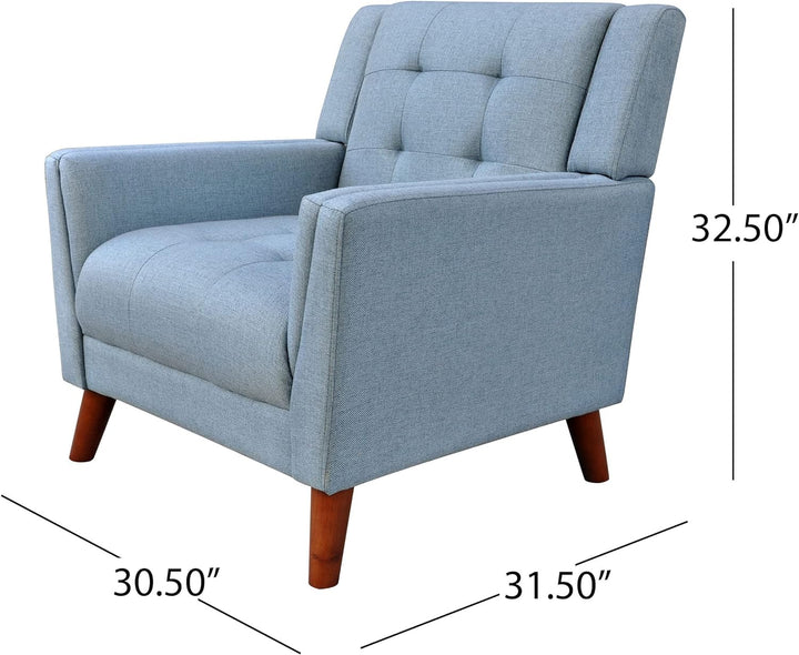 Alisa Mid Century Modern Fabric Arm Chair, Blue