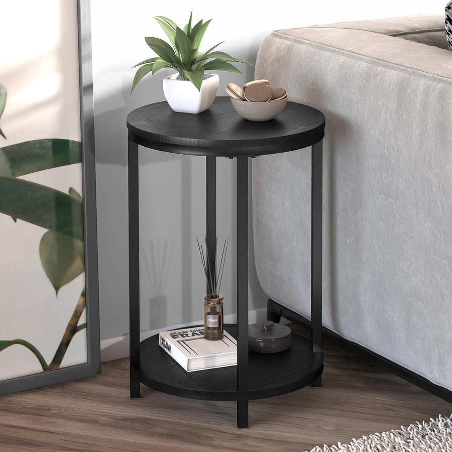 16in Rustic Wooden End Table w/ Metal Legs