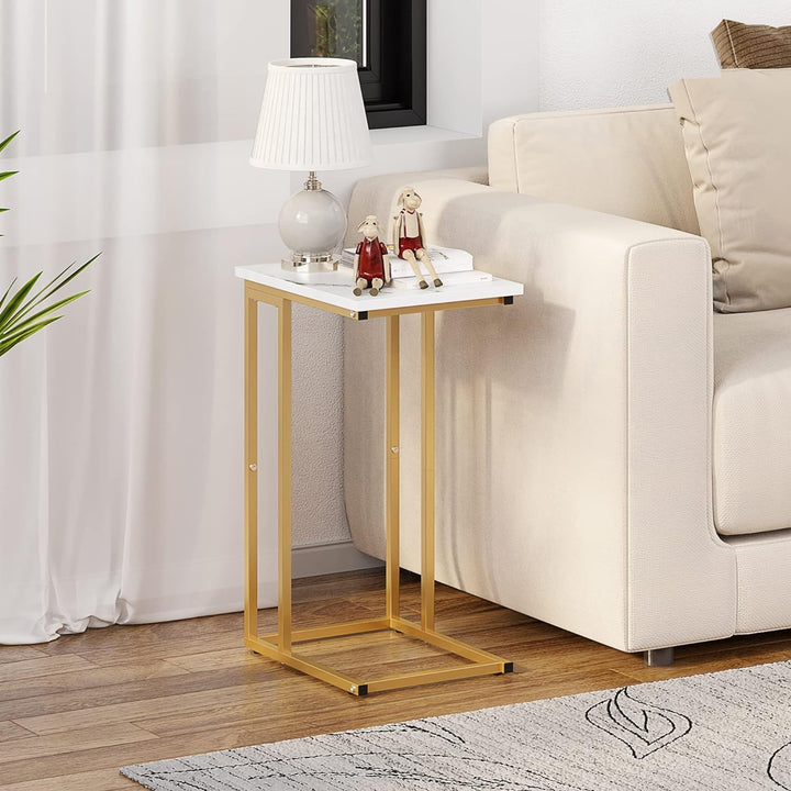 C Shaped Side Table, Faux Marble Gold Base