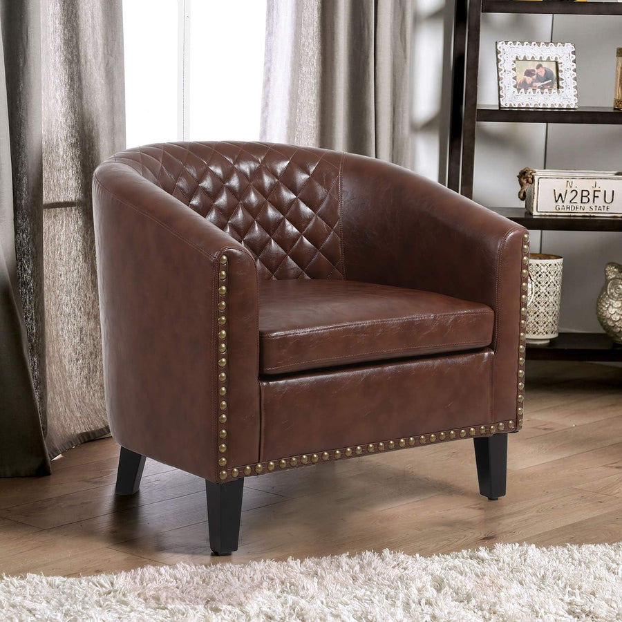 Armchair Barrel Club Chair,Modern PU Leather Accent