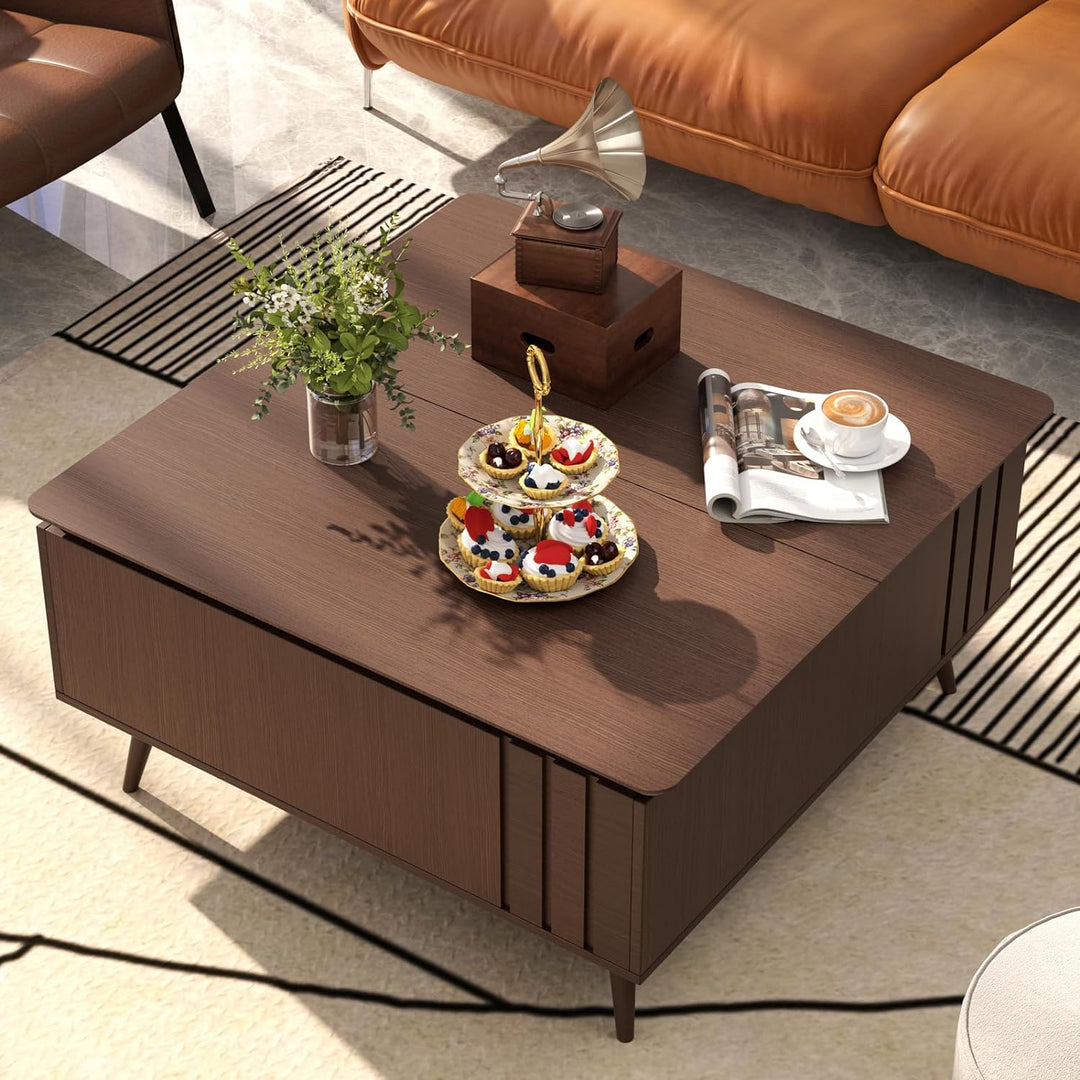 Versatile Mid-Century Modern Coffee Table with Storage, Dark Walnut