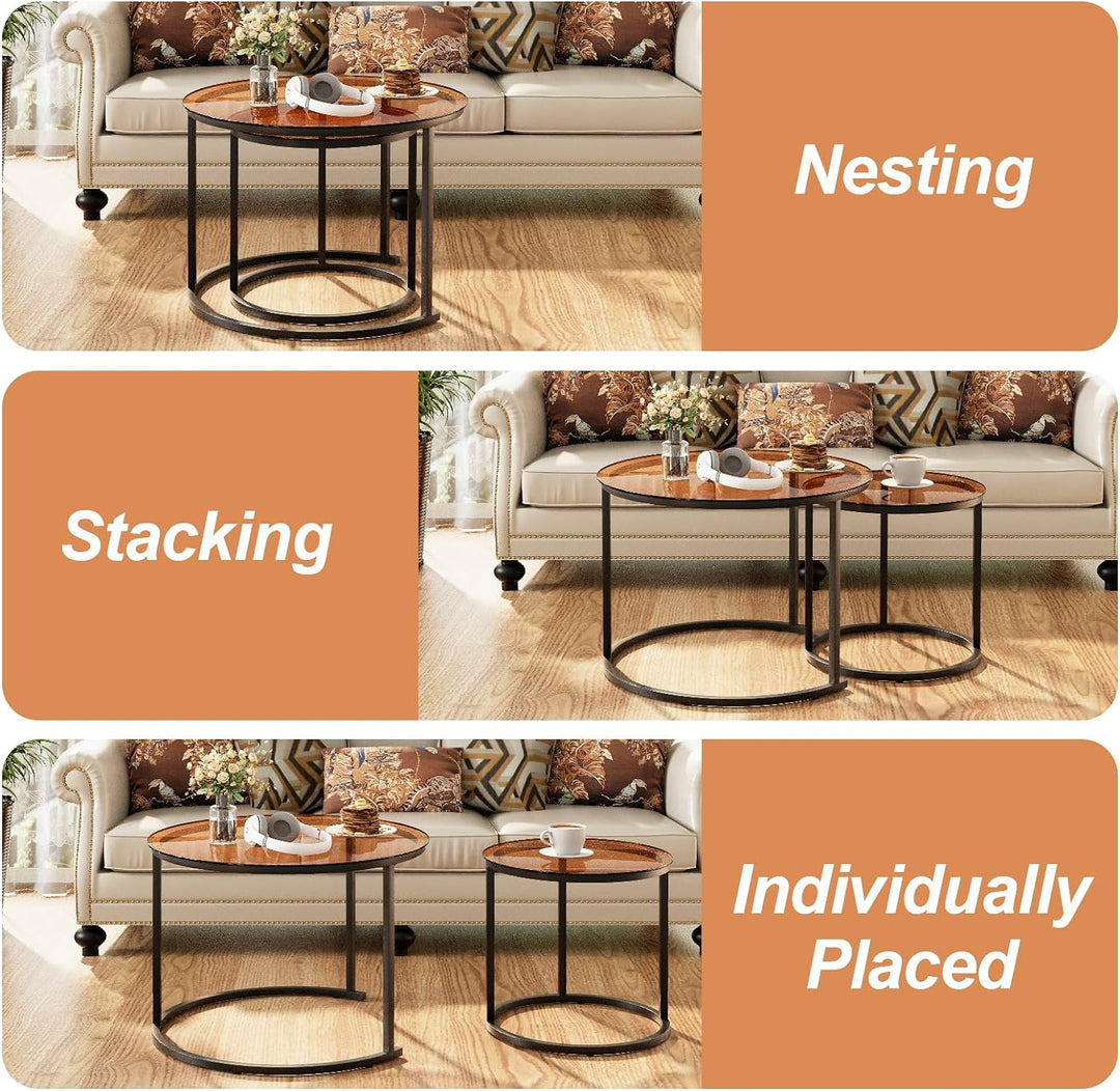 Nesting Coffee Table Set of 2 Glass Tables