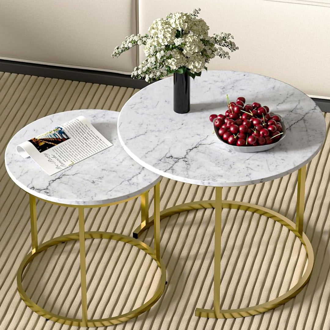 Nesting Coffee Table Set, Stacking Side Tables, Marble Pattern