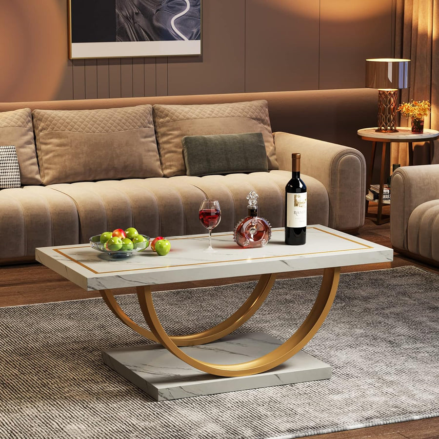 Elegant Faux Marble Coffee Table, Whitegold