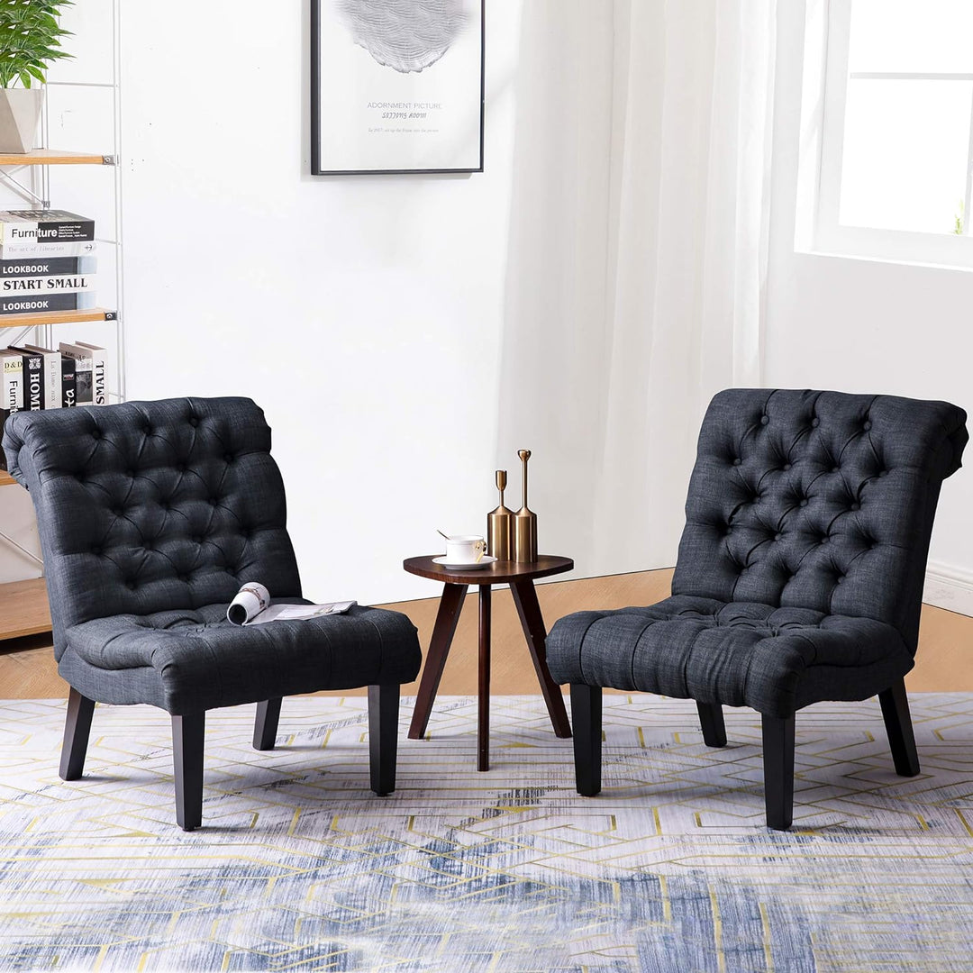 Accent Chair Set of 2 Button Tufted Upholstered Gray