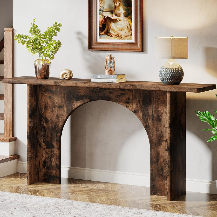 63-Inch Farmhouse Console Table, Rustic Entryway