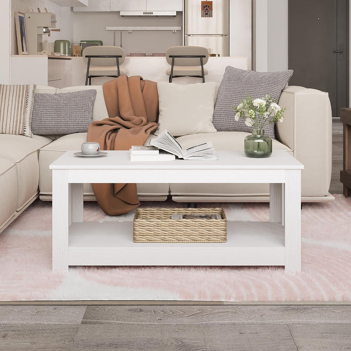 Elegant 2-Tier Rectangular Coffee Table, White