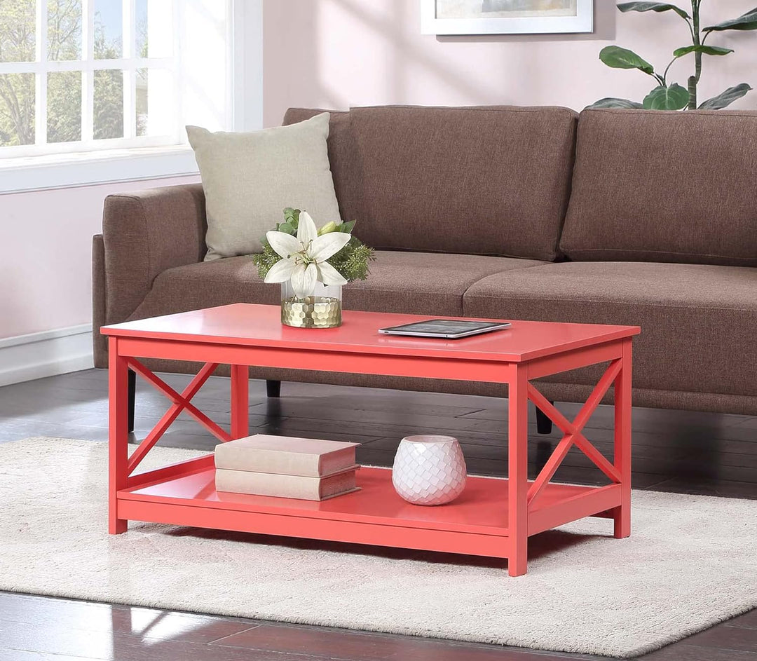 Convenience Concepts Oxford Coffee Table with Shelf, Coral