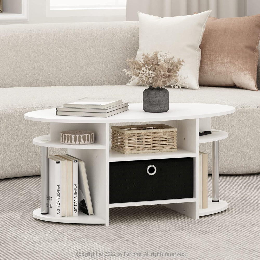 Furinno Jaya Simple Design Oval Coffee Table with Storage Bin