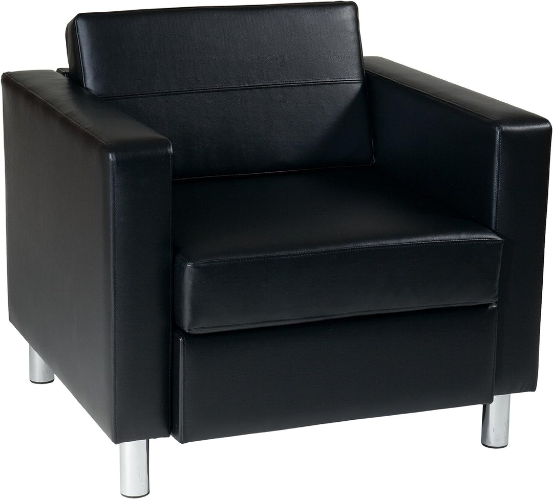 OSP Pacific Armchair, Black Vinyl, Silver Legs