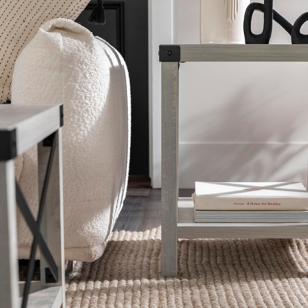 Metal X Side Table, Stone Grey